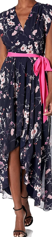 Eliza J Floral High-Low Faux-Wrap Dress